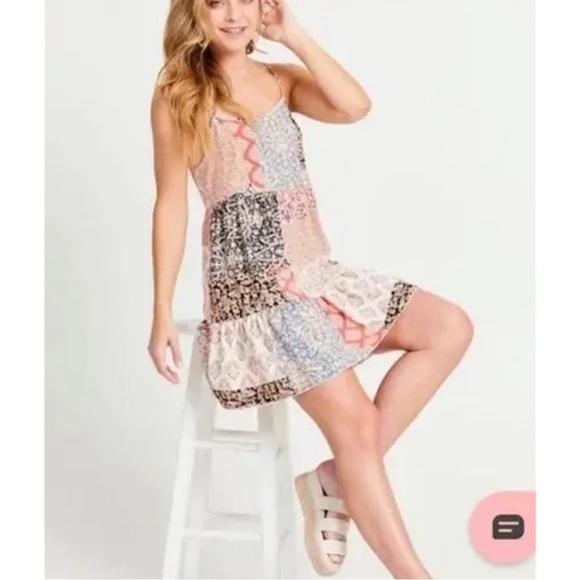Altar’d State Out To Brunch Dress Women's Size XS Boho Patchwork Spaghetti Strap - Picture 9 of 10